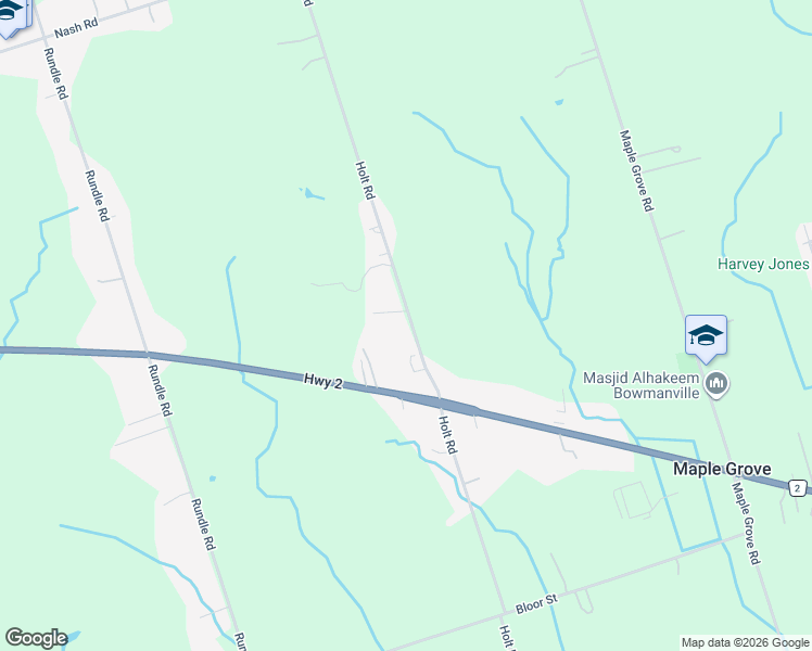 map of restaurants, bars, coffee shops, grocery stores, and more near 2452 Holt Road in Bowmanville