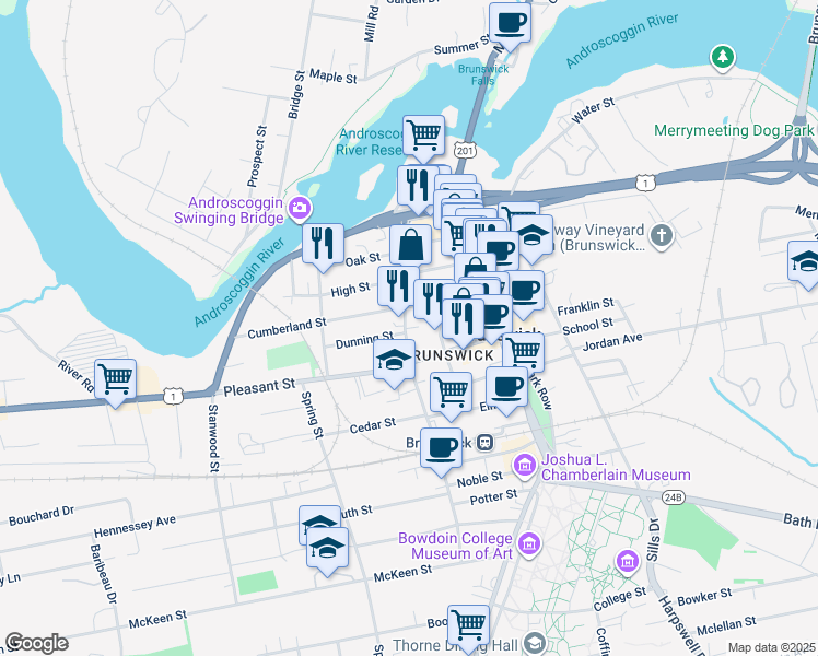 map of restaurants, bars, coffee shops, grocery stores, and more near 26 Cumberland Street in Brunswick