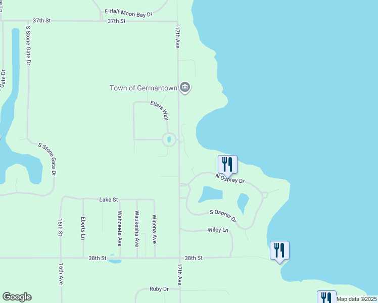 map of restaurants, bars, coffee shops, grocery stores, and more near N7497 North Harbor Drive in New Lisbon