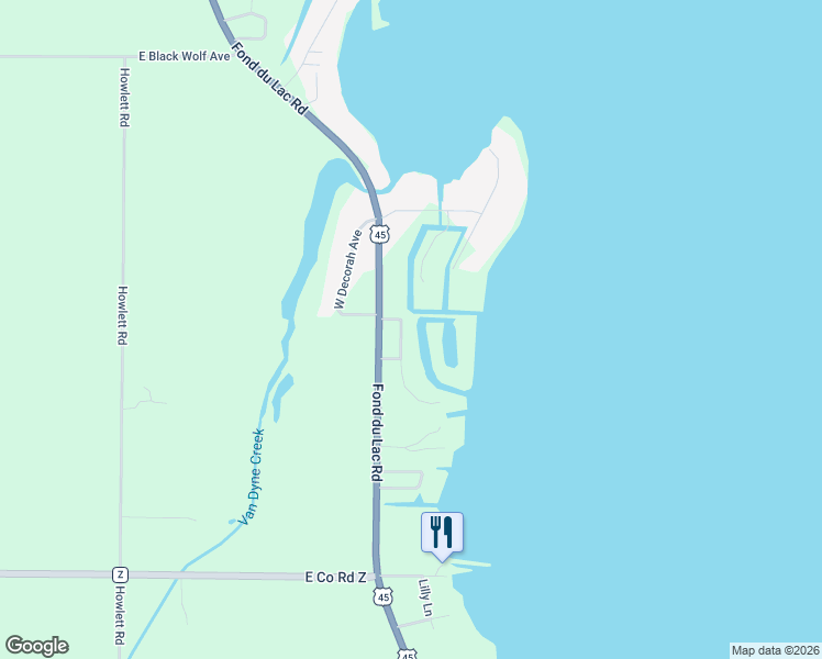 map of restaurants, bars, coffee shops, grocery stores, and more near 6730 Lee Harbor Lane in Oshkosh