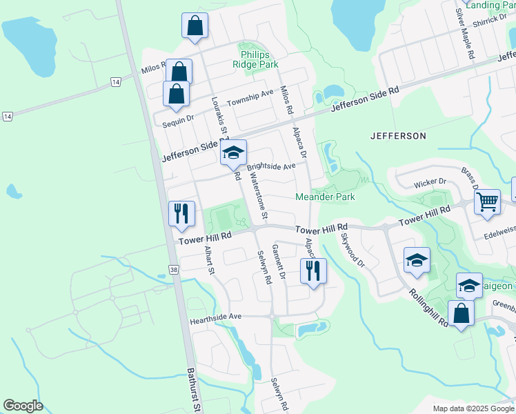 map of restaurants, bars, coffee shops, grocery stores, and more near 16 Waterstone Street in Richmond Hill