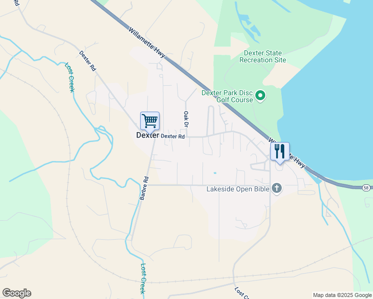 map of restaurants, bars, coffee shops, grocery stores, and more near 38912 Dexter Road in Dexter