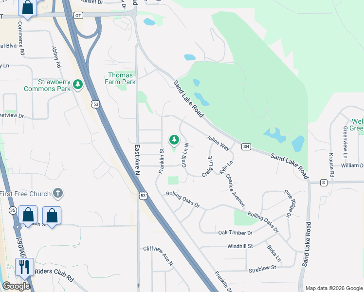 map of restaurants, bars, coffee shops, grocery stores, and more near 2203 Craig Lane East in Onalaska