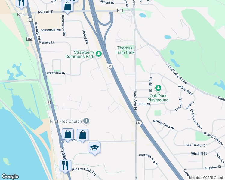 map of restaurants, bars, coffee shops, grocery stores, and more near 2212 Abbey Road in Onalaska