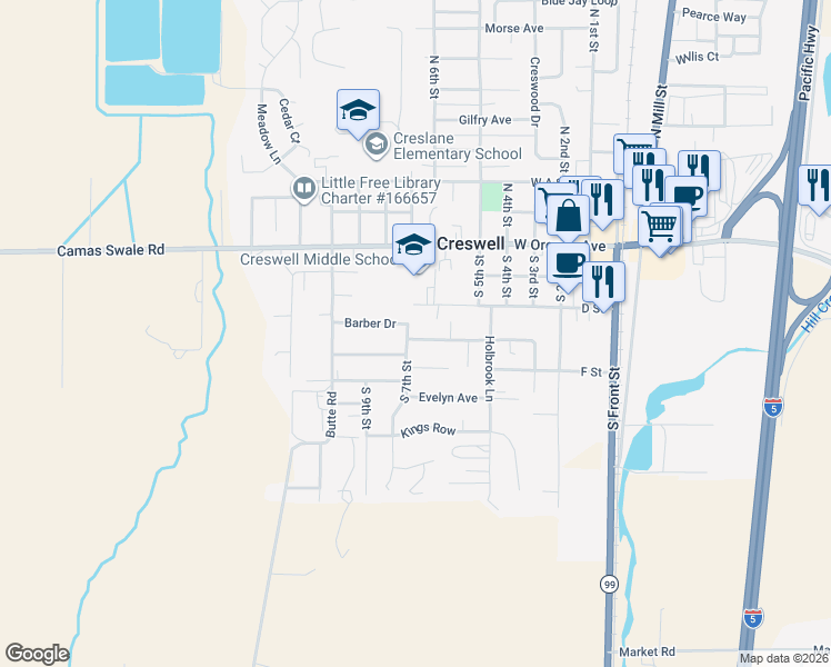 map of restaurants, bars, coffee shops, grocery stores, and more near 272 South 7th Street in Creswell