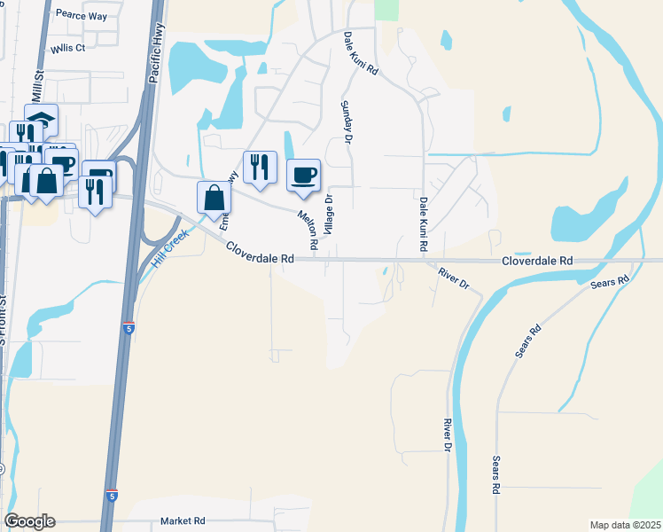map of restaurants, bars, coffee shops, grocery stores, and more near 34070 East Cloverdale Road in Creswell