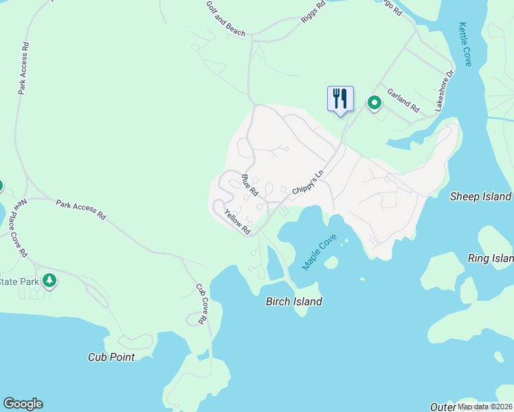 map of restaurants, bars, coffee shops, grocery stores, and more near 201 Birch Circle in Casco