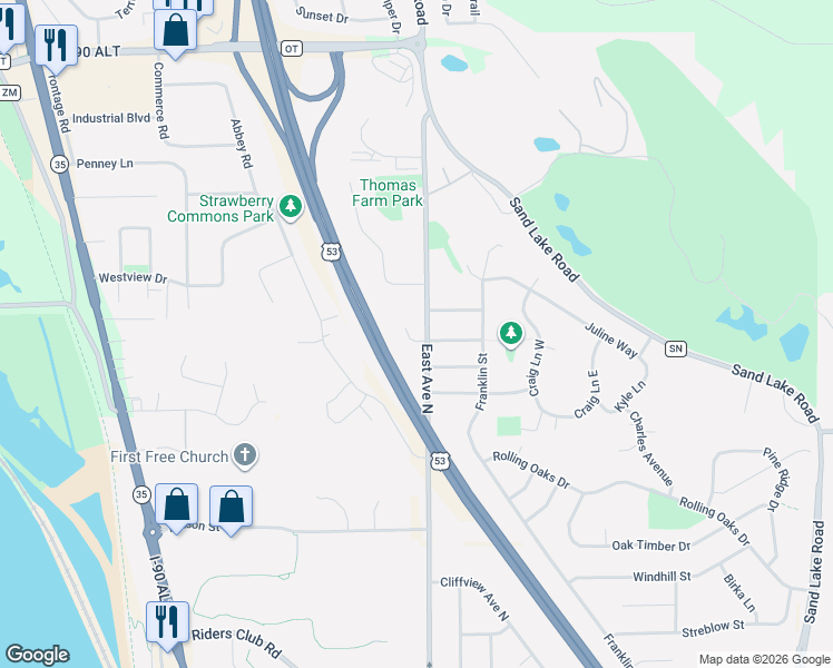 map of restaurants, bars, coffee shops, grocery stores, and more near 425 Flint Court in Onalaska