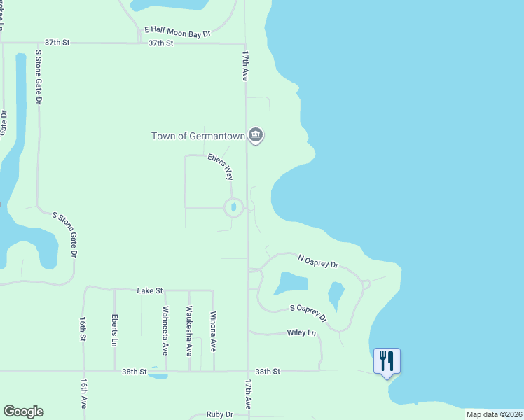 map of restaurants, bars, coffee shops, grocery stores, and more near N7497 North Harbor Drive in New Lisbon