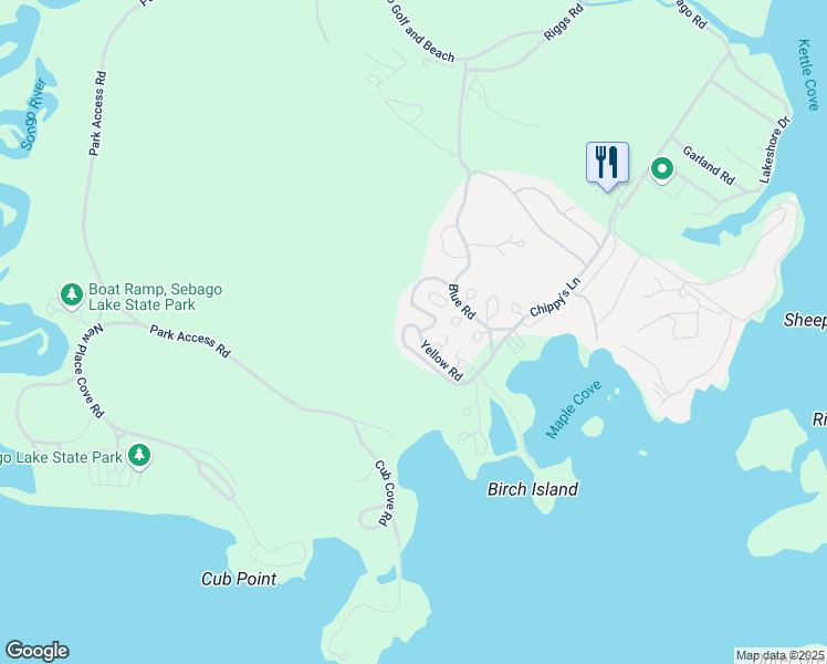 map of restaurants, bars, coffee shops, grocery stores, and more near 836 Yellow Road in Casco