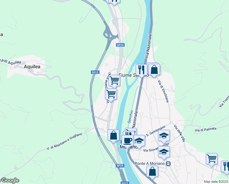 map of restaurants, bars, coffee shops, grocery stores, and more near Strada Provinciale 20 Lodovica in Lucca