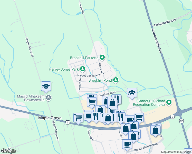 map of restaurants, bars, coffee shops, grocery stores, and more near in Bowmanville