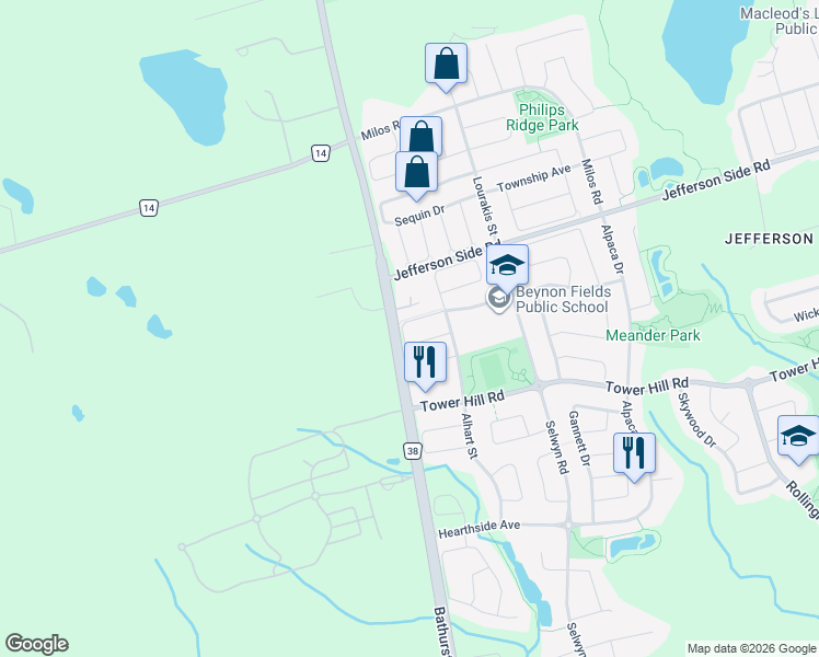 map of restaurants, bars, coffee shops, grocery stores, and more near 48 Westcliffe Crescent in Richmond Hill