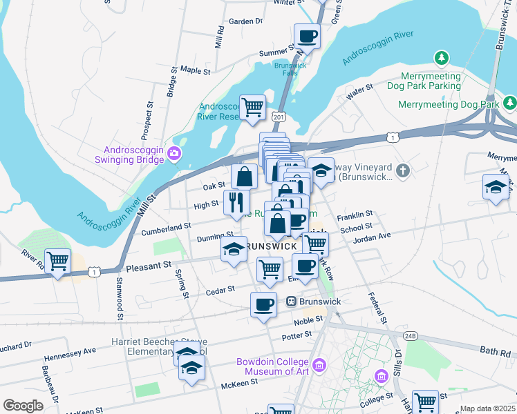 map of restaurants, bars, coffee shops, grocery stores, and more near 10 Cumberland Street in Brunswick