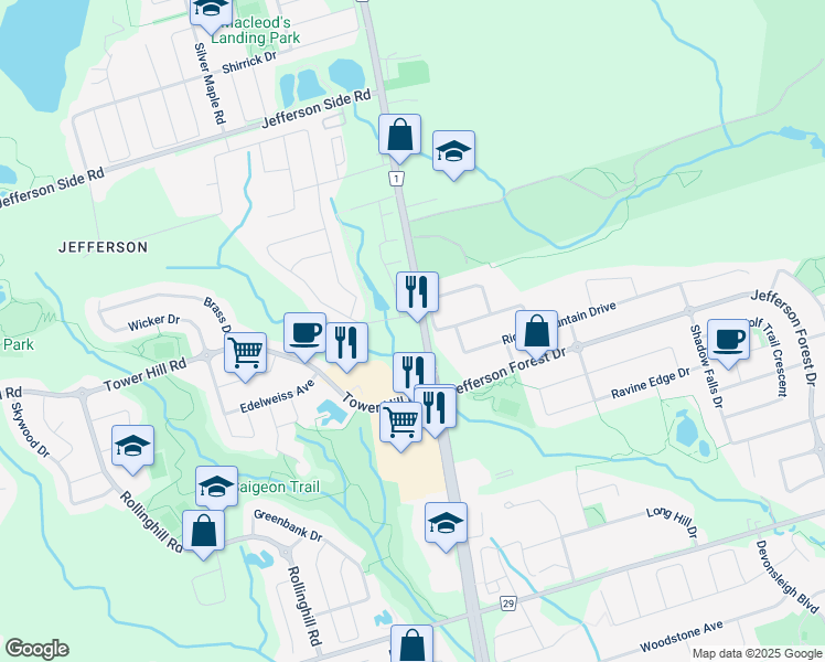map of restaurants, bars, coffee shops, grocery stores, and more near 11860 Yonge Street in Richmond Hill