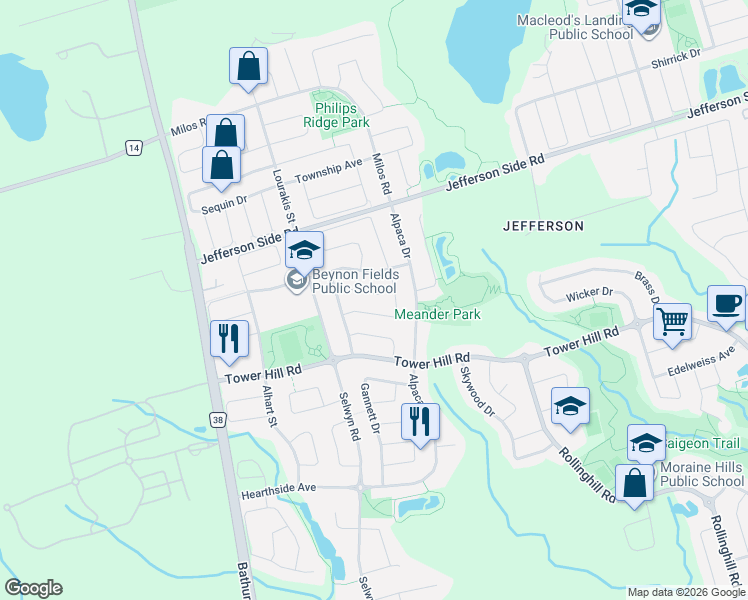 map of restaurants, bars, coffee shops, grocery stores, and more near 11 Amstel Avenue in Richmond Hill