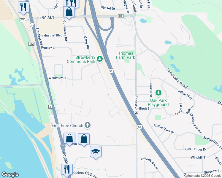 map of restaurants, bars, coffee shops, grocery stores, and more near 2212 Abbey Road in Onalaska