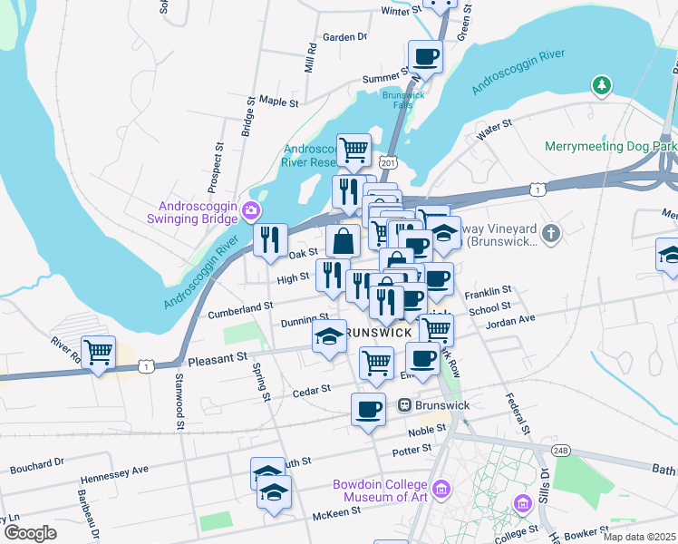 map of restaurants, bars, coffee shops, grocery stores, and more near 26 Cumberland Street in Brunswick
