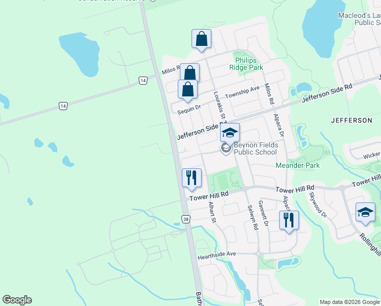 map of restaurants, bars, coffee shops, grocery stores, and more near 65 Westcliffe Crescent in Richmond Hill