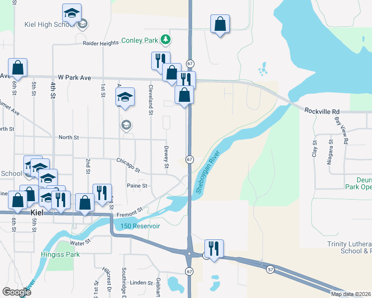 map of restaurants, bars, coffee shops, grocery stores, and more near 913 Service Road in Kiel