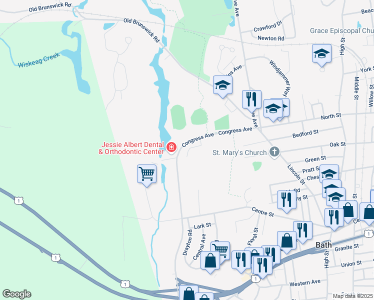 map of restaurants, bars, coffee shops, grocery stores, and more near 5 Aegis Drive in Bath