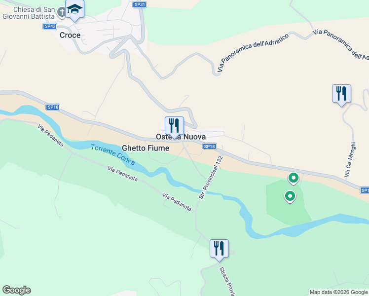 map of restaurants, bars, coffee shops, grocery stores, and more near 565 Via Flaminia Conca in Osteria Nuova