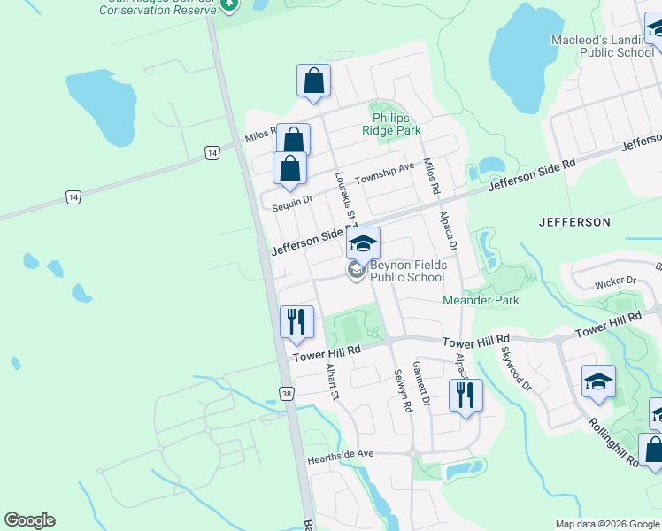 map of restaurants, bars, coffee shops, grocery stores, and more near 81 Estrella Crescent in Richmond Hill