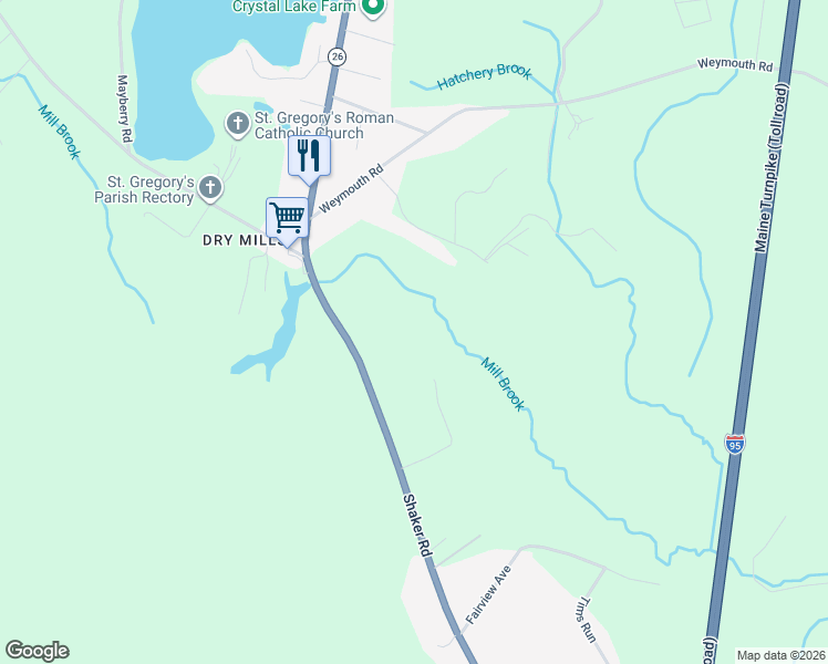 map of restaurants, bars, coffee shops, grocery stores, and more near 40 Crescent Shore Road in Raymond