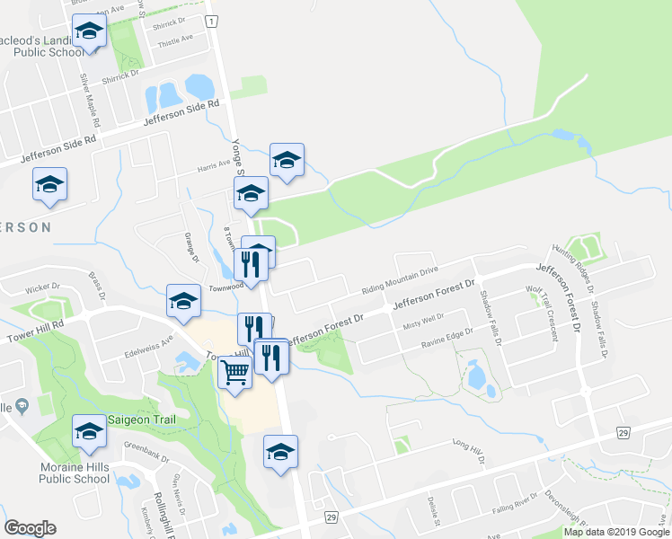 map of restaurants, bars, coffee shops, grocery stores, and more near 72 Paper Mills Crescent in Richmond Hill