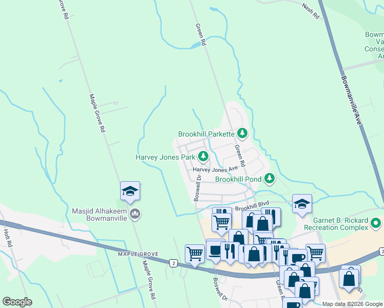 map of restaurants, bars, coffee shops, grocery stores, and more near 35 Gough Lane in Clarington