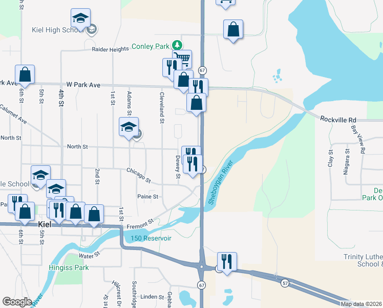 map of restaurants, bars, coffee shops, grocery stores, and more near 913 Service Road in Kiel