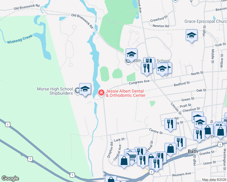 map of restaurants, bars, coffee shops, grocery stores, and more near 5 Aegis Drive in Bath