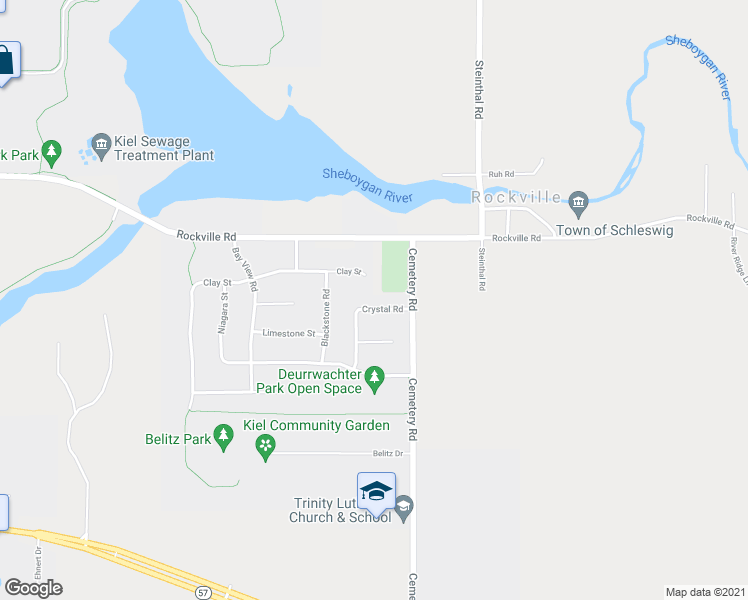 map of restaurants, bars, coffee shops, grocery stores, and more near 852 Crystal Rd in Kiel