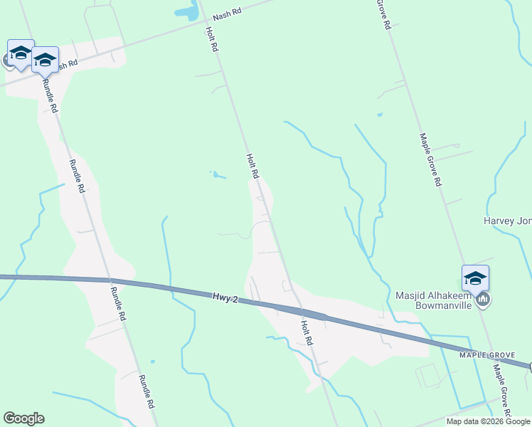 map of restaurants, bars, coffee shops, grocery stores, and more near 2532 Holt Road in Clarington