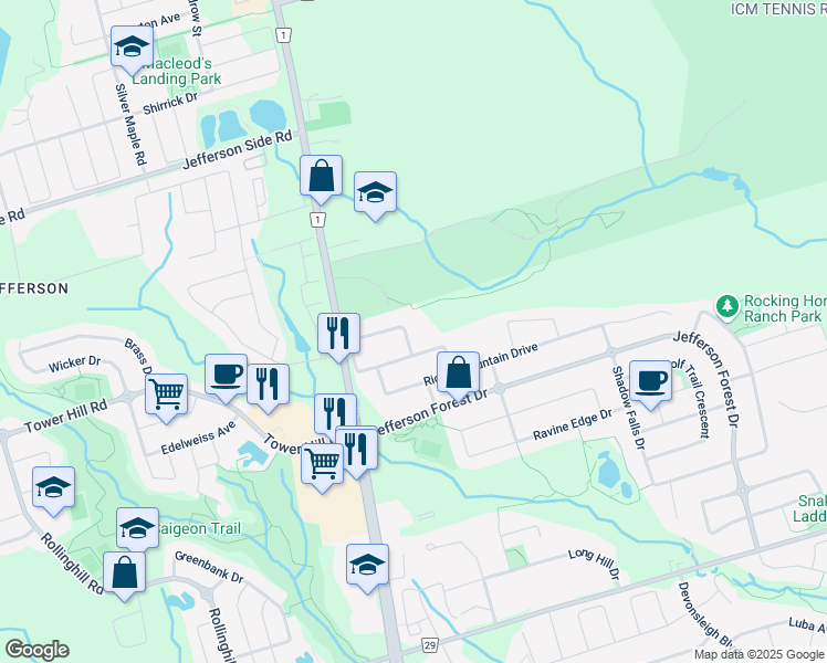 map of restaurants, bars, coffee shops, grocery stores, and more near 72 Paper Mills Crescent in Richmond Hill