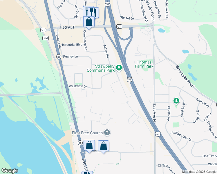 map of restaurants, bars, coffee shops, grocery stores, and more near N5435 Holley Drive in Onalaska