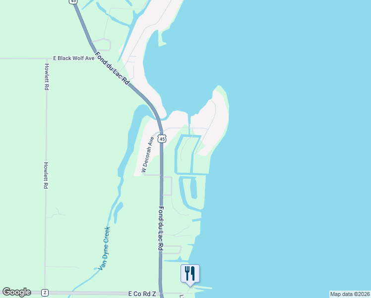 map of restaurants, bars, coffee shops, grocery stores, and more near 6454 U.S. 45 in Oshkosh