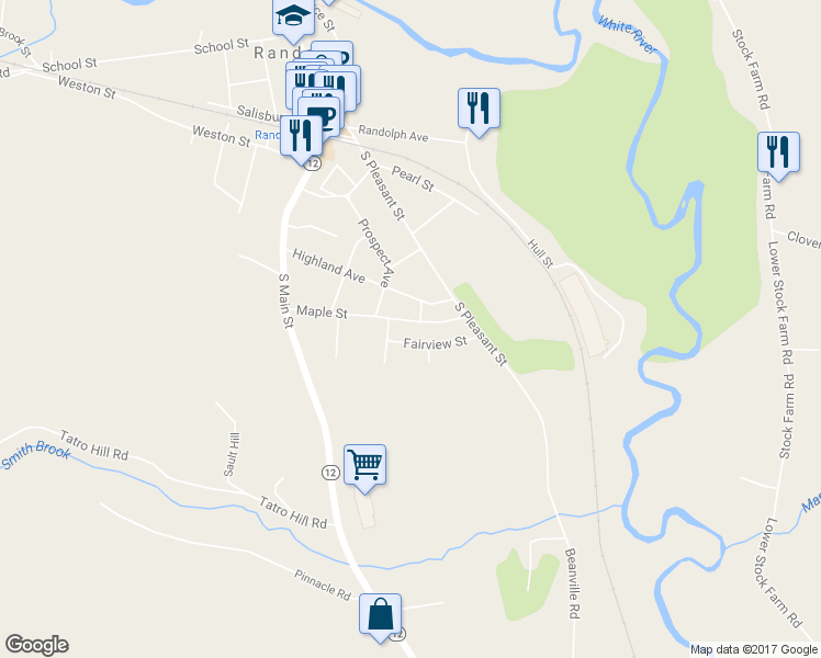 map of restaurants, bars, coffee shops, grocery stores, and more near 27 Maple Street in Randolph