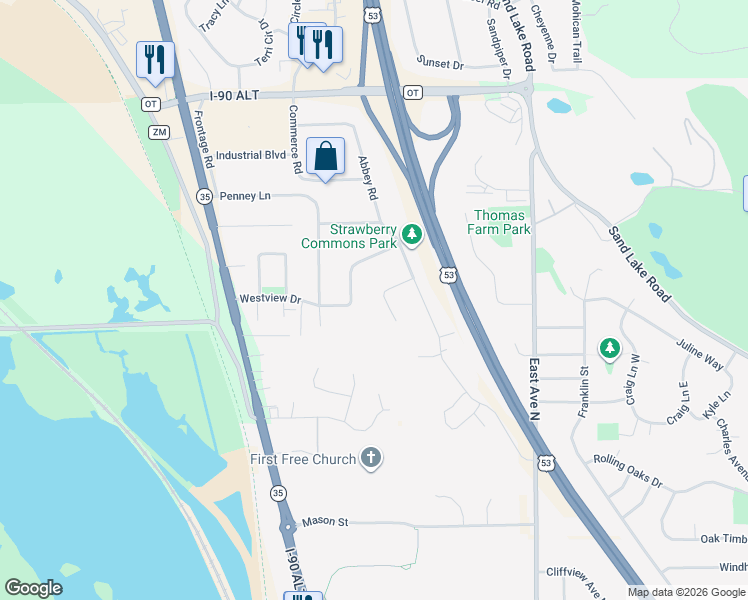 map of restaurants, bars, coffee shops, grocery stores, and more near N5435 Holley Drive in Onalaska