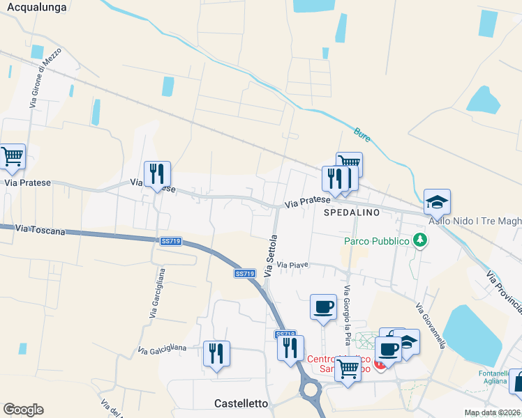 map of restaurants, bars, coffee shops, grocery stores, and more near 736 Via Pratese in Pistoia