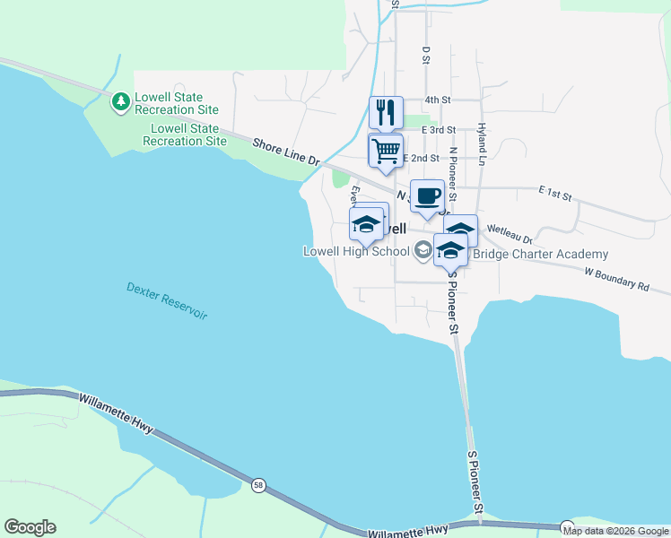 map of restaurants, bars, coffee shops, grocery stores, and more near 112 South Alder Street in Lowell