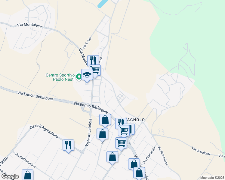 map of restaurants, bars, coffee shops, grocery stores, and more near 10 Via Bagnolo in Montemurlo
