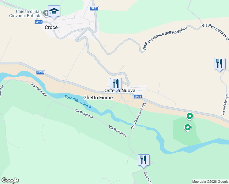 map of restaurants, bars, coffee shops, grocery stores, and more near 565 Via Flaminia Conca in Osteria Nuova