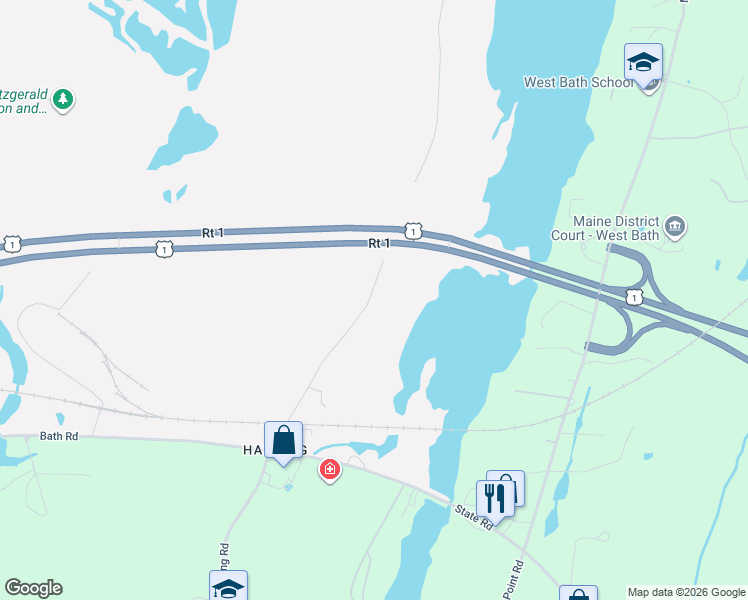 map of restaurants, bars, coffee shops, grocery stores, and more near 19 Harding Road in Brunswick