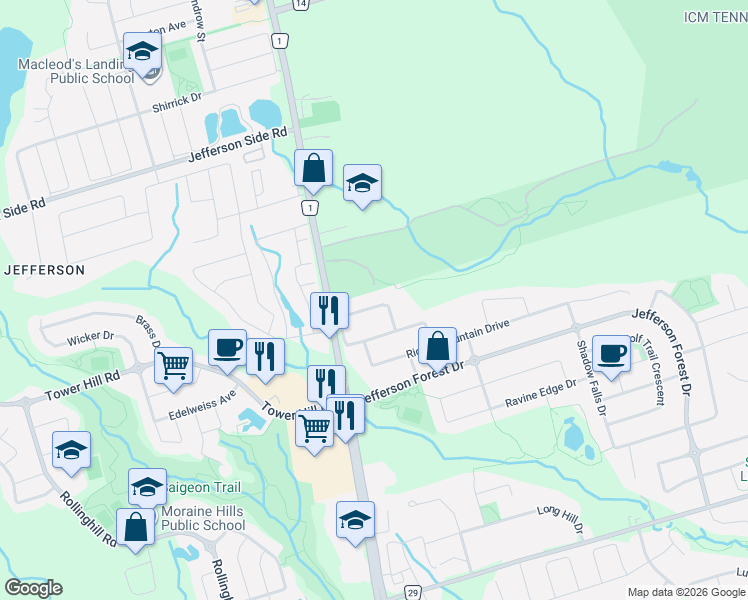 map of restaurants, bars, coffee shops, grocery stores, and more near 72 Port Arthur Crescent in Richmond Hill