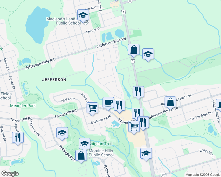 map of restaurants, bars, coffee shops, grocery stores, and more near 60 Townwood Drive in Richmond Hill