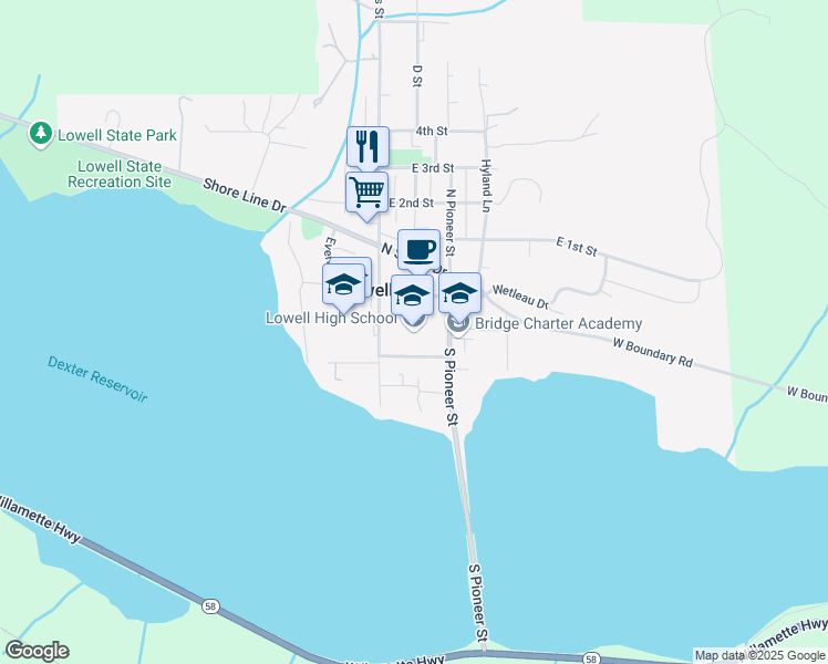 map of restaurants, bars, coffee shops, grocery stores, and more near 65 Pioneer Street in Lowell