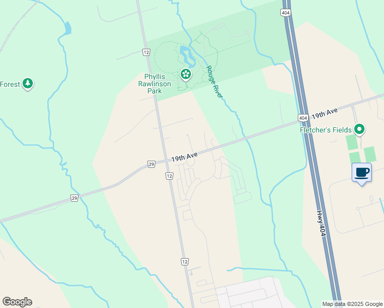 map of restaurants, bars, coffee shops, grocery stores, and more near 1571 19th Avenue in Richmond Hill