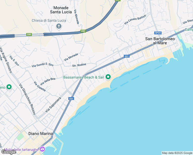map of restaurants, bars, coffee shops, grocery stores, and more near 177-181 Via Generale Ardoino in Diano Marina