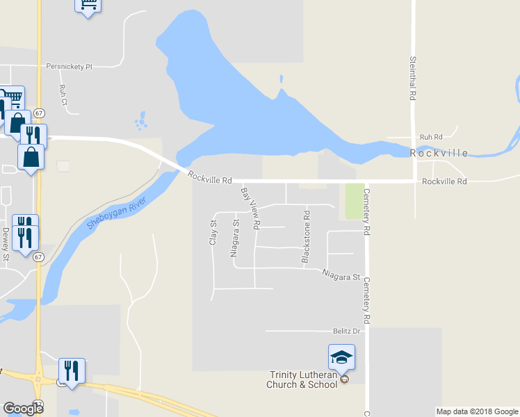 map of restaurants, bars, coffee shops, grocery stores, and more near 413 Clay Street in Kiel